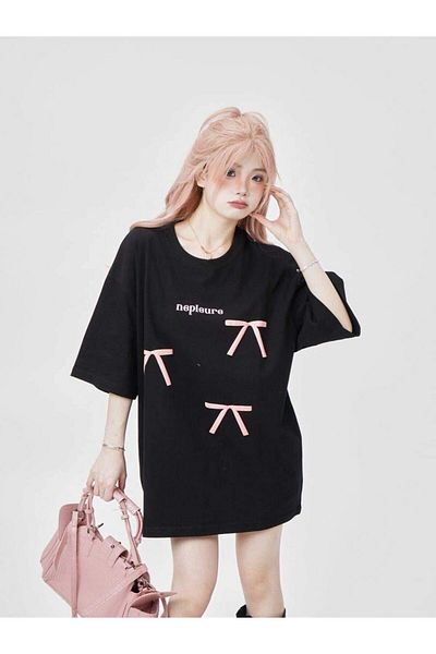 Touz Moda Tricou oversize cu imprimeu cu panglică