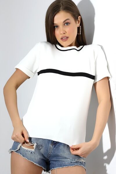 Devinka Γυναικεία πλεκτή μπλούζα με λευκή ριγέ Crew λαιμόκοψη