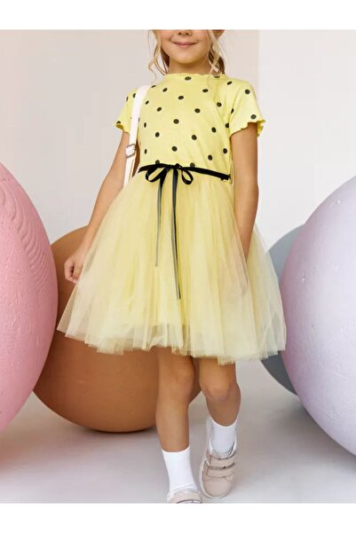 aryakids Kız Bebek Çocuk Puantiyeli Tütülü Yazlık Doğum Günü Elbisesi