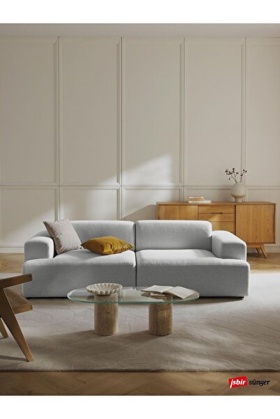 Mobilya Depom Mode Sofesta İkili Kanepe 2 Modül Gri Keten 19 Kumaş (Dairenize...