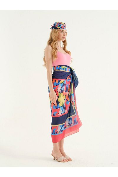 BROWN SARTO Red Floral Patterned Pareo