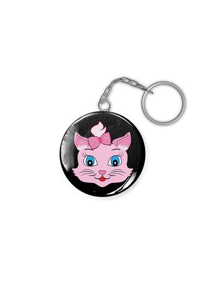 Fizello Pink Cat With Big Blue Eyes And Ribbon Keychain