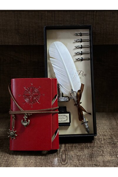CAVAŞ sun hat Divit Inkwell Pen Compass Patterned Antique Notebook Set