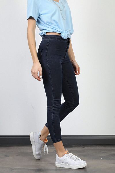 Harmony Navy Blue High Waist Skinny Fit Jeans Lycra Front Pocketless Leggings Trousers