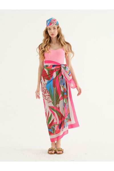BROWN SARTO Mixed Patterned Pink Pareo