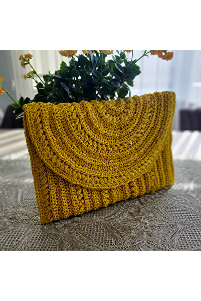 Artİzel El Emeği Kağıt İp Sarı Clutch Çanta