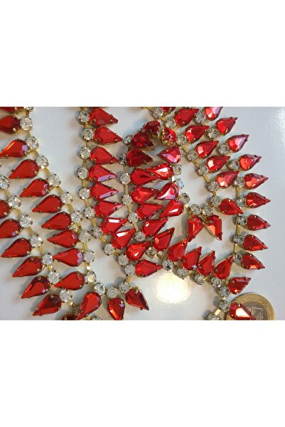 Armada Kristal Ve Damla Taşlı Şerit Kırmızı ( En: 1,5 cm, Uzunluk: 95 cm)