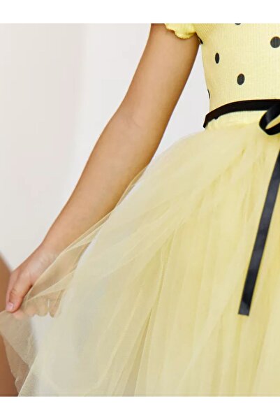 aryakids Kız Bebek Çocuk Puantiyeli Tütülü Yazlık Doğum Günü Elbisesi