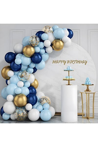 Öztürkpartievi Mavi Lacivert Gold Konfetili Doğum Günü Sünnet Balon Zinciri