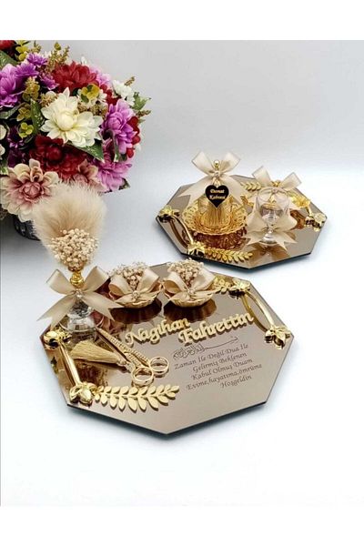 AŞİR Engraved Promise Ring Tray and Groom Coffee Set