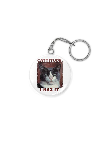 Fizello CattitudeI Haz ItSmug CatKeychain