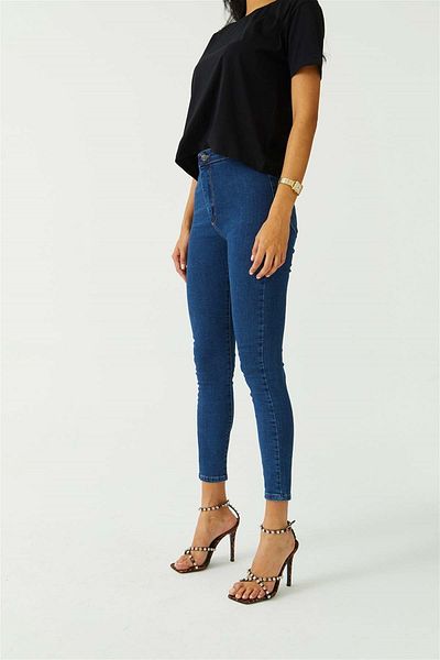 Harmony Pantaloni skinny cu talie înaltă, albastru închis, cu buzunare în față