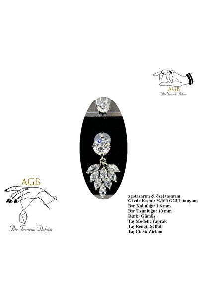 agbtasarım Titanyum Gövdeli Pembe Zirkon Taşlı "sıngle", "lower," Yaprak Figü...