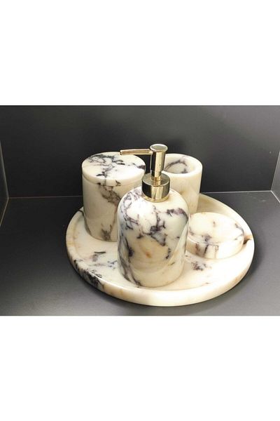 Polen Stone Violet Marble 5 Piece Bathroom Set