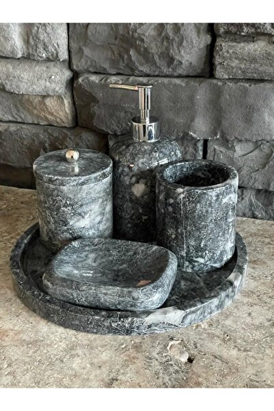 Polen Stone Uludağ Siyahı Mermer 5'li Banyo Seti