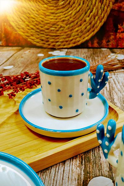 Otogar Çini Handmade Turkish Coffee Espresso Gift Cup 90 Ml 2-Person Cup Set