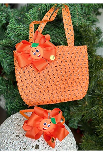 QUEEN AKSESUAR Special design cute luxury straw bag bow crown orange fruit figured orange children's set