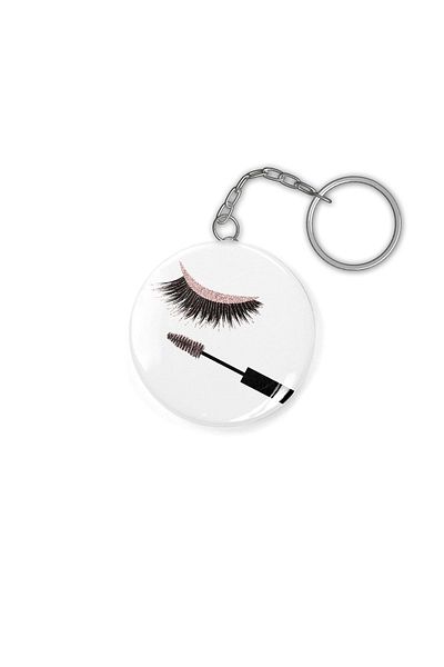 Fizello Lashes And Mascara With Rose Glitter Pattern Keychain