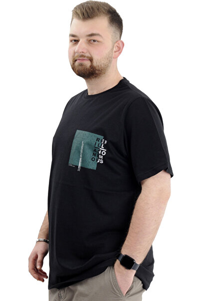 ModeXL Мъжка тениска с кръгло деколте голям размер - Режим XL, с щампа, черна, ПЪЛНИТЕЛ U24044