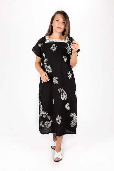 Kardelen Butik Ümraniye Black Sile Cloth Short Sleeve Square Collar Dress