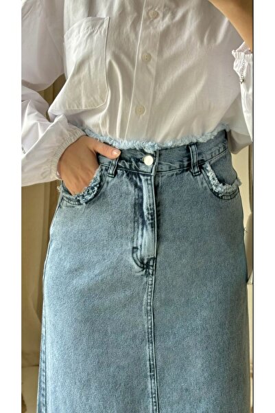 bergibo KOT DENIM PÜSKÜLLÜ TESETTÜR ETEK