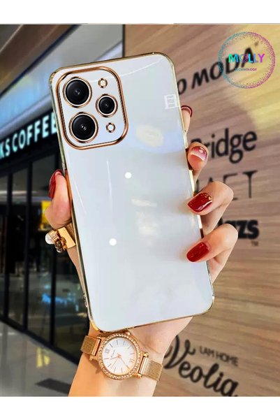 Molly Technology Xiaomi Redmi 12 İçin İnci Beyazı Kenarları Gold Detaylı Lüks...