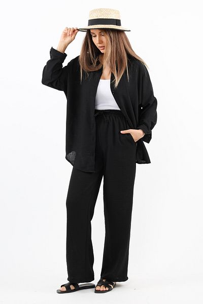 Ritnice Set de in pentru femei - negru, set confortabil de sus și de jos