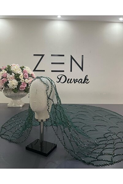 ZEN DUVAK Zümrüt yeşili Kasnak Gelin duvağı nakışlı duvak 2 metre gelin duvağı