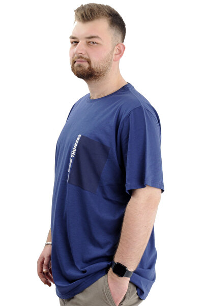 ModeXL Ανδρικό μπλουζάκι Indigo - Λαιμόκοψη, Μεγάλο Μέγεθος, Εκτύπωση - THINKERS U24043