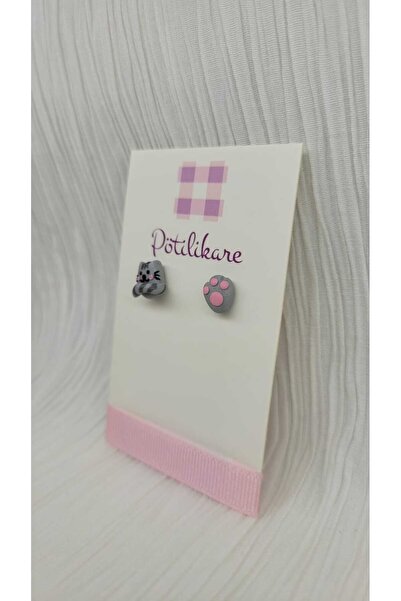PÖTİLİKARE Polymer Clay Earrings - Cat and Paw Figure