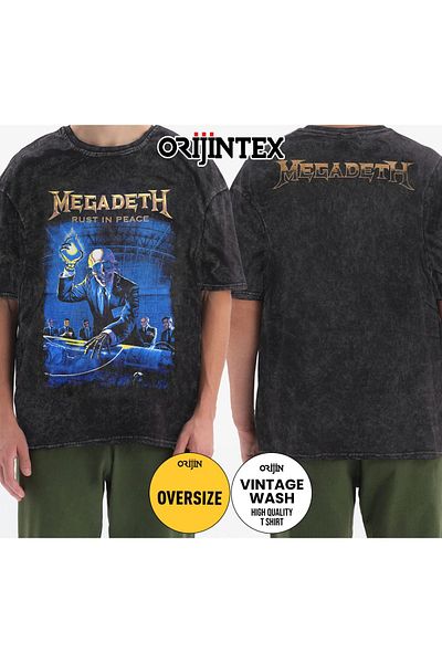 Orijin Tekstil Megadeth Rust in Peace Front Back Printed Washed Oversize Tshirt