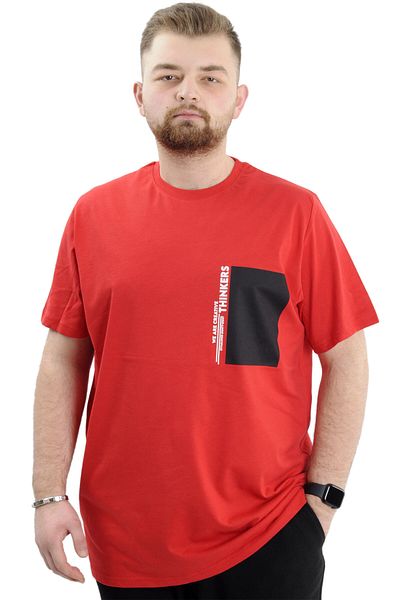 ModeXL Men's T-shirt - Mode XL, Plus Size, Printed, Crew Neck THINKERS U24043 Red