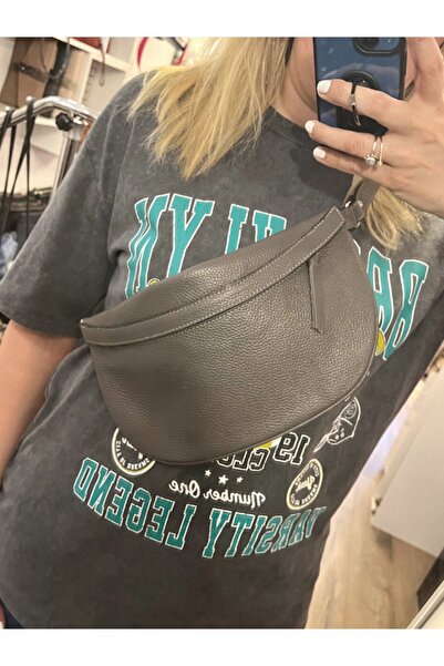 Pinkylola Moon Model Flotter Gri Hakiki Deri Bel & Gögüs Omuz Çanta