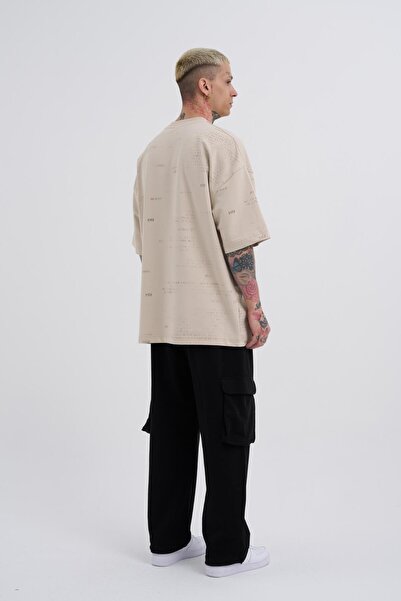 Machinist Ανδρικό μπλουζάκι Oversize ανοιχτό μπεζ - Εκτυπωμένο χάρτη
