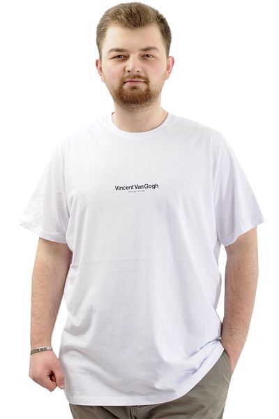 ModeXL Tricou Alb Imprimat cu Gât Crew pentru bărbați - VAN GOGH U24040 Marime Plus