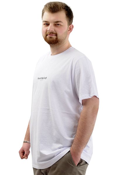ModeXL Tricou Alb Imprimat cu Gât Crew pentru bărbați - VAN GOGH U24040 Marime Plus
