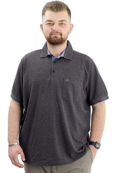 ModeXL Men's Polo Neck T-Shirt - Pockets, Oversize, Anthracite 20552