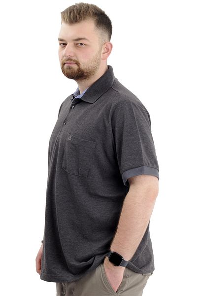 ModeXL Men's Polo Neck T-Shirt - Pockets, Oversize, Anthracite 20552