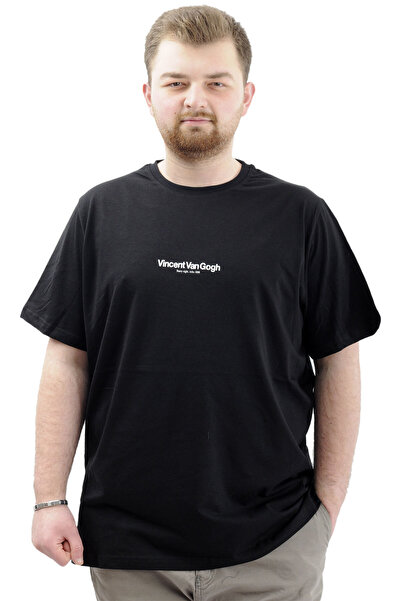 ModeXL Чоловіча футболка - велосипедна горловина, великий розмір, з принтом, чорна VAN GOGH U24040
