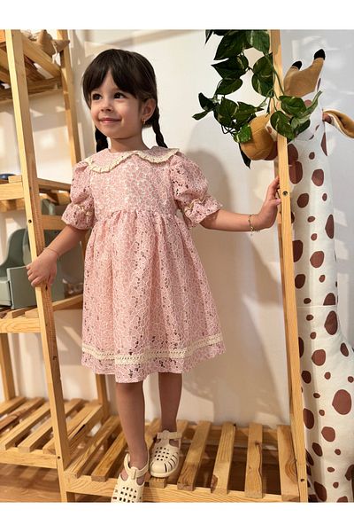 penu baby kids Βαμβακερό κοριτσίστικο φόρεμα με ροζ λουλούδια