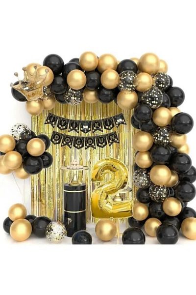 Bkmc Birthday Set with King Crown and Age Balloons, Chain and Good Ki New Style