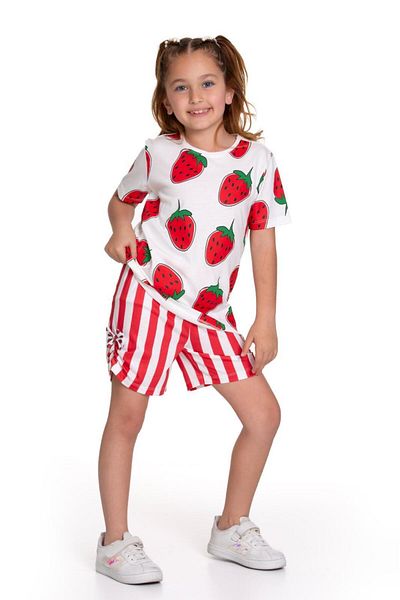 Cici kız Baby Junior Strawberry Printed Summer Shorts Set for Girl