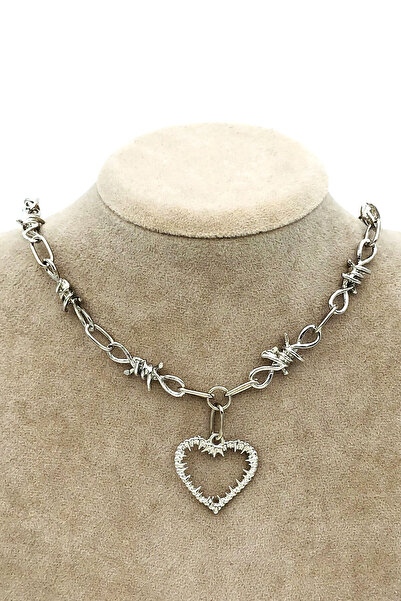 Nicheloop Sevgiliye Özel Hediye Gotik Dikenli Tel Kalp Choker Kolye