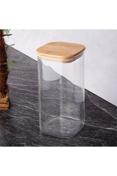 Karçiçeği Home 1800ml Capacity 3-Piece Bamboo Luxury Square Jar Set