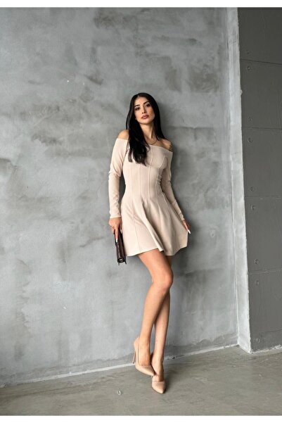 Kir Çizgi Detaylı Krep Örmep Elbise