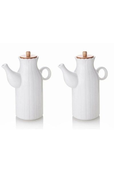 Karçiçeği Home Set of 2 1000 Ml Papatya Porcelain Oil Pot Vinegar Bowl