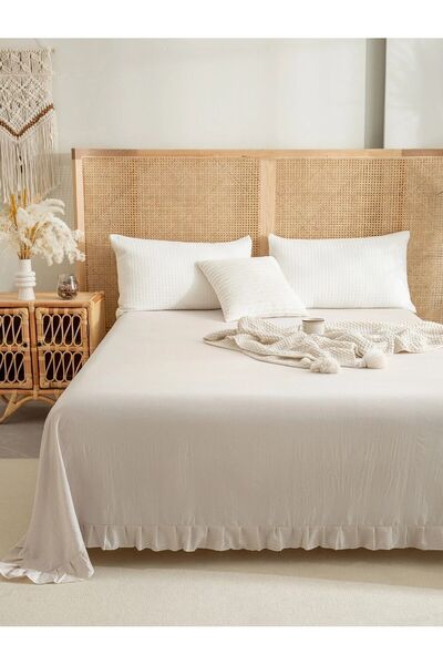 shules collection 280x240 Cm Çift Kişilik Pamuklu Buldan Keten Fırfırlı Yatak Örtüsü