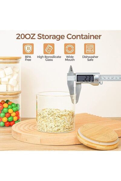 Karçiçeği Home 6-Piece 500 ml Glass Jar with Bamboo Lid, Transparent Airtight Food Storage Container Jar