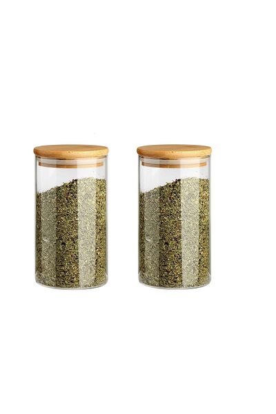 Karçiçeği Home Set of 2 1000ml Vacuum Bamboo Lid Borosilicate Luxury Glass Jars