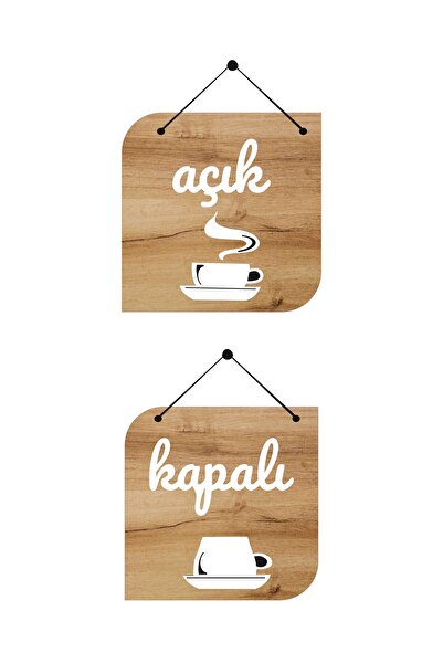 Aldebaran Reklam Açık Kapalı Yazılı Kahverengi Levha Ahşap Kabartma Mağaza Kapı Yönlendirme Tabelası (TÜRKÇE )